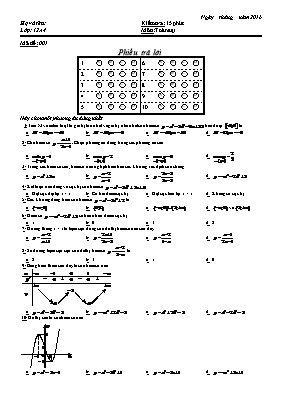 Kiểm tra 15 phút - Môn Toán đại 12